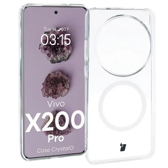Etui z pierścieniem magnetycznym Bizon Case CrystalO do Vivo X200 Pro przezroczyste