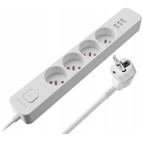 Listwa zasilająca Defender SFS 133 1,5 m, 4 gniazda, 3x USB biała