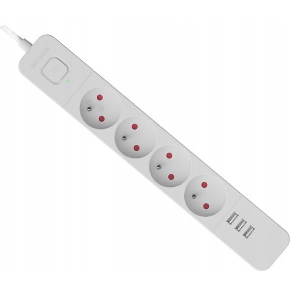 Listwa zasilająca Defender SFS 133 1,5 m, 4 gniazda, 3x USB biała