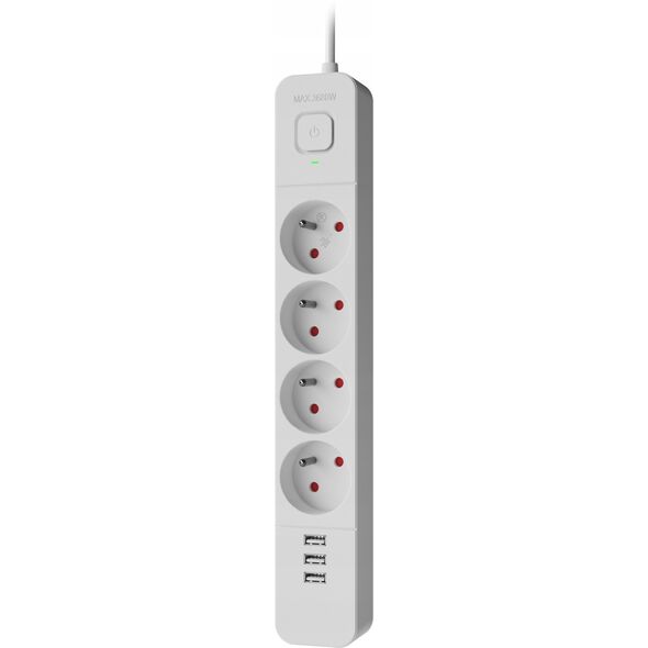 Listwa zasilająca Defender SFS 133 1,5 m, 4 gniazda, 3x USB biała