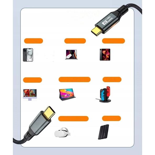 Καλώδιο USB C γρήγορη φόρτιση σε USB-C 3.2 20V/5A 100W 20Gbps 8K | 2m