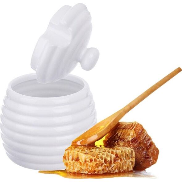 Orion Pojemnik porcelanowy na MIÓD do miodu z pokrywką i łyżeczką 340 ml