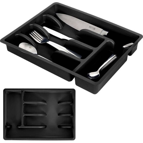 Vilde Organizer na sztućce przybory wkład do szuflady czarny 5 przegródek 36x25,5x6 cm
