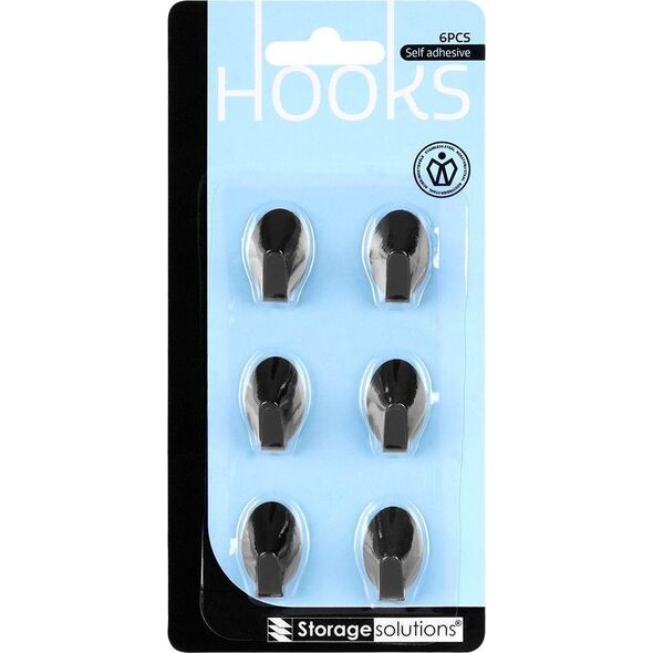 Storage Solutions Wieszak samoprzylepny na ręcznik ścierkę / haczyk stalowy owal czarny 6 szt. 3x2 cm