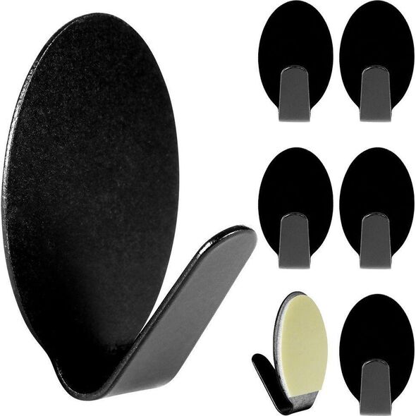 Storage Solutions Wieszak samoprzylepny na ręcznik ścierkę / haczyk stalowy owal czarny 6 szt. 3x2 cm