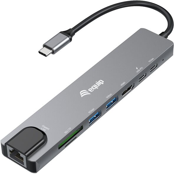 Equip Adapter USB-C -> HDMI.GbE.3xUSB3.2 Gen1.SD/TF.PD 100W