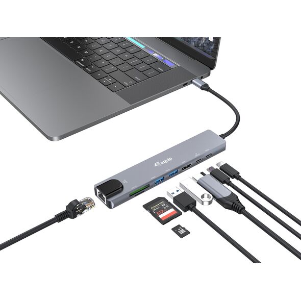 Equip Adapter USB-C -> HDMI.GbE.3xUSB3.2 Gen1.SD/TF.PD 100W