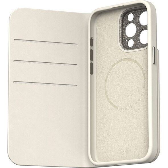 Moshi Moshi Overture MagSafe - Skórzane etui 3w1 z klapką iPhone 15 Pro Max (Eggnog White)