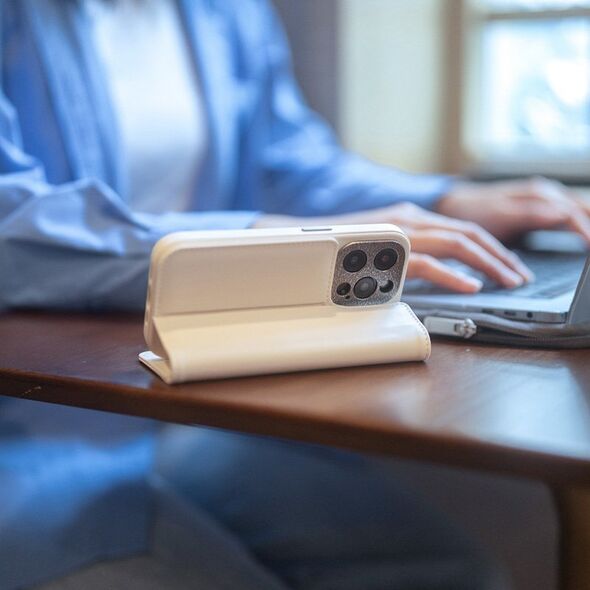 Moshi Moshi Overture MagSafe - Skórzane etui 3w1 z klapką iPhone 15 Pro Max (Eggnog White)