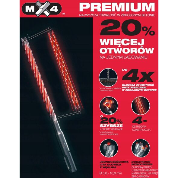 MILWAUKEE SDS PLUS DRILL 10x 265mm /10pcs MX4