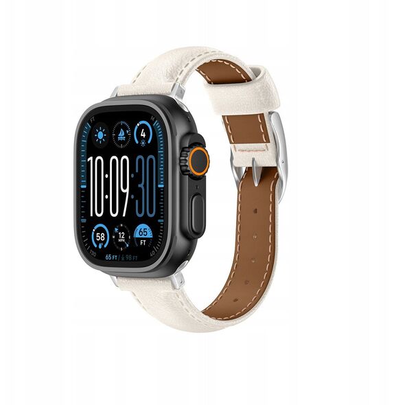 Δερμάτινο λουράκι AMAZINGTHING Class Band για Apple Watch 45 / 46 / 49 mm - ανοιχτό μπεζ