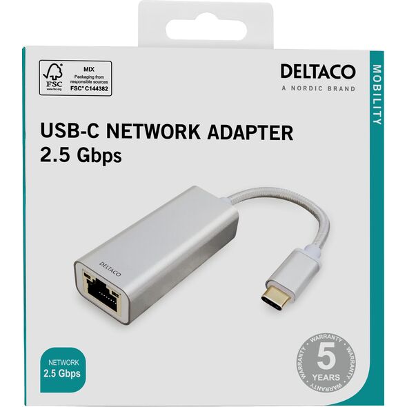 Προσαρμογέας δικτύου Deltaco USB-C DELTACO, 2,5G, αλουμίνιο / USBC-GIGA6