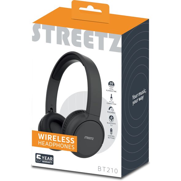 Ακουστικά Streetz BT210 Bluetooth STREETZ, με μικρόφωνο, αναδιπλούμενα, μαύρα / BT210-BLK / 6612085