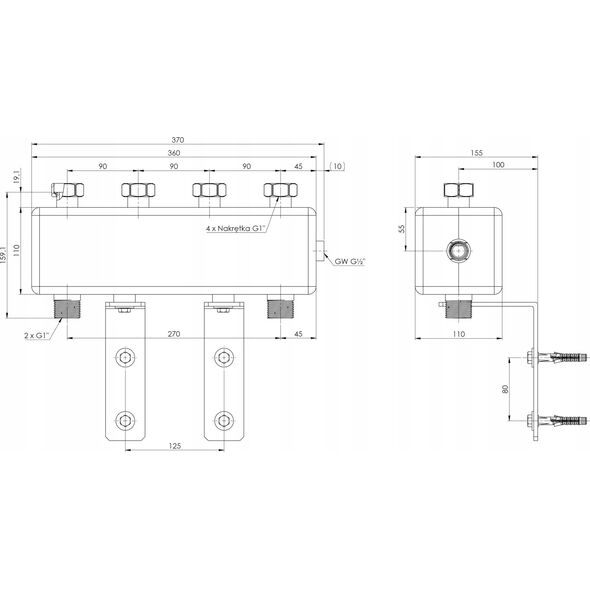 Afriso KSV 90-2 HW rozdzielacz hydrauliczny 2 - obiegowy ze zintegrowanym sprzęgłem 90 232 00