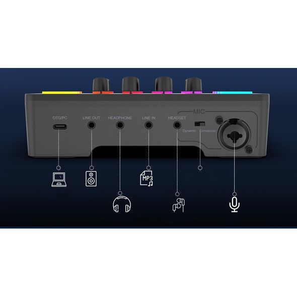 Κονσόλα μίξης Fifine Sound Card SC3W λευκό USB με RGB XLR 2 - καναλιών