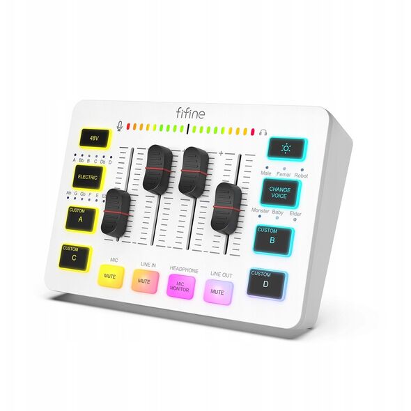 Κονσόλα μίξης Fifine Sound Card SC3W λευκό USB με RGB XLR 2 - καναλιών