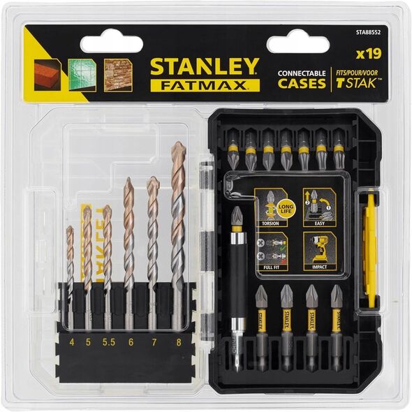 Stanley Zestaw 19 szt. końcówek udarowych 1/4" + wiertła do muru STA88552-XJ