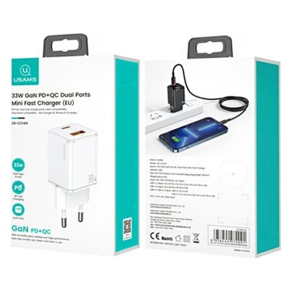 Ładowarka Usams T43 1x USB-A 1x USB-C 3 A (6958444972107)
