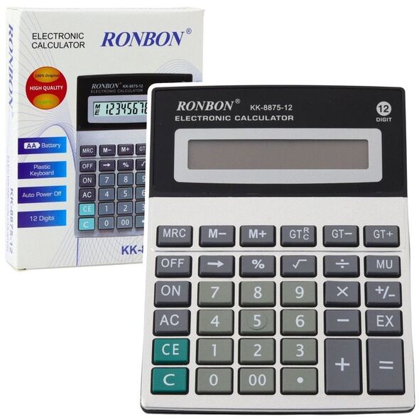 Kalkulator Biurowy Ronbon KK-8875-12 Duży Wyświetlacz 12-Cyfrowy LEAN