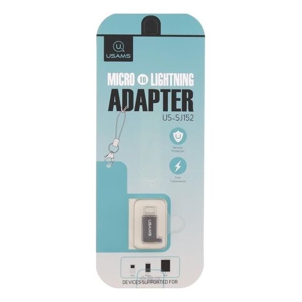 Adapter USB Usams Adapter US-SJ152 mircoUSB - Lightning ze smyczą, czarny-SJ152ML01