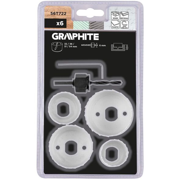 Otwornice z adapterem, 32-54 mm, zestaw 6 szt.