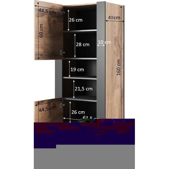 Cama Meble Regał WOOD 65x40x170 dąb wotan + antracyt