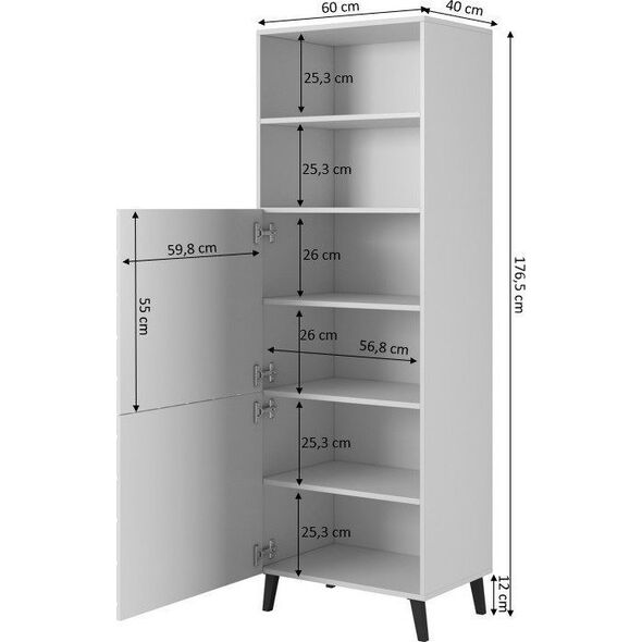 Cama Meble Witryna ABETO 60x40xH176,5 biały/biały połysk