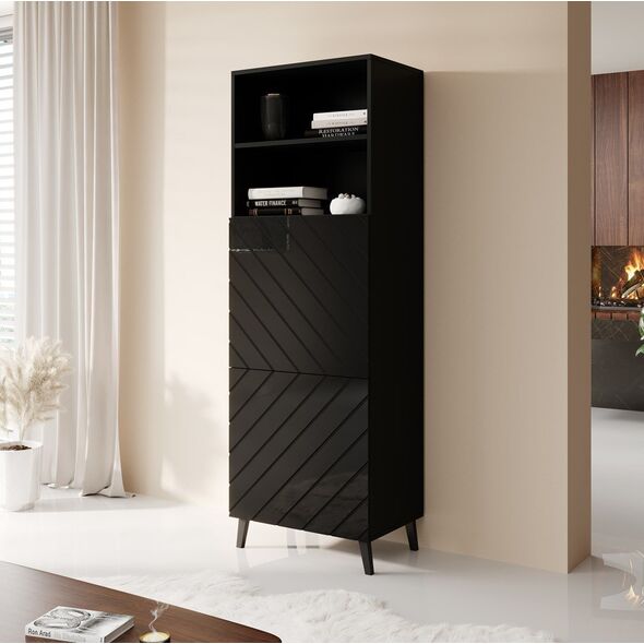 Cama Meble Witryna ABETO 60x40xH176,5 czarny/czarny połysk