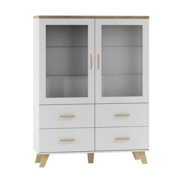 Cama Meble Witryna LOTTA 120 2D4S biały+ dąb sonoma