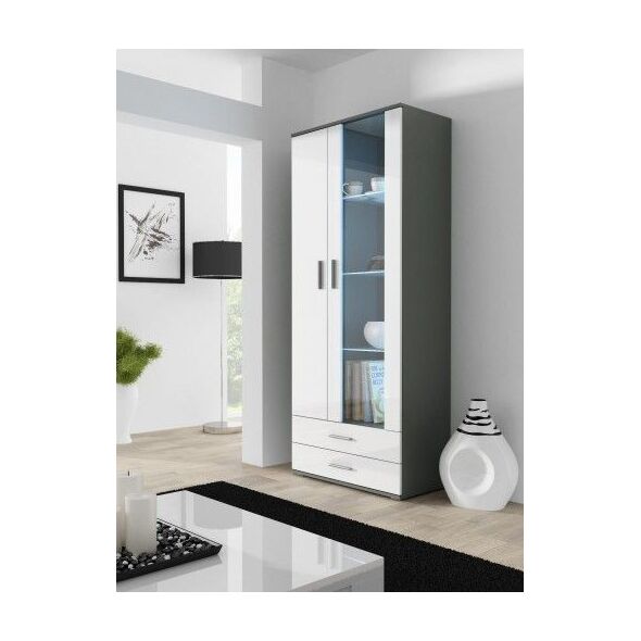 Cama Meble Witryna SOHO S6 2D2S szary/ biały połysk