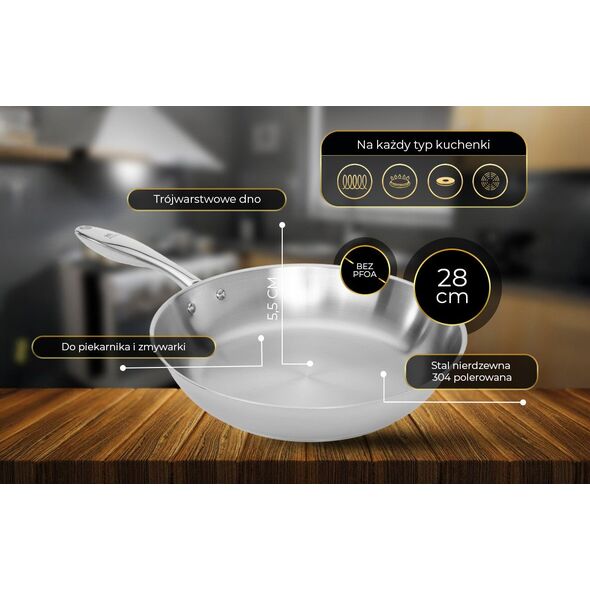 Shiori  Stainless Steel 304 patelnia bez powłoki indukcja 28cm