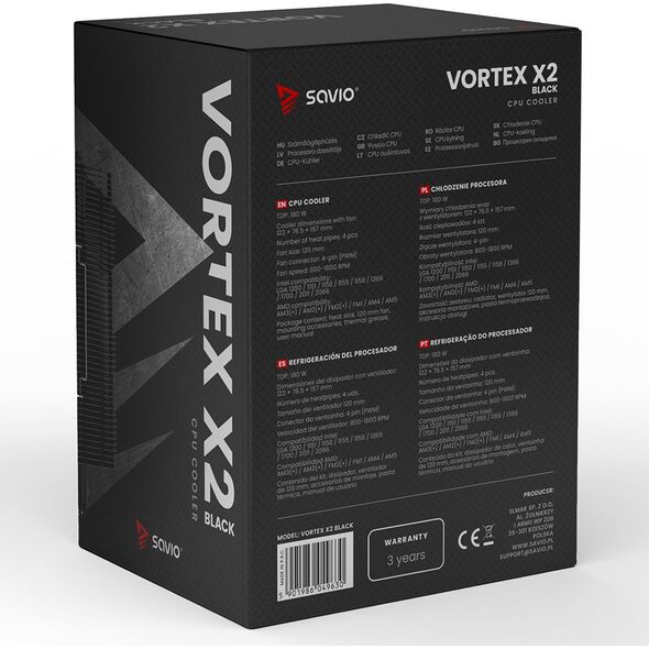 SAVIO VORTEX X2 BLACK Chłodzenie CPU