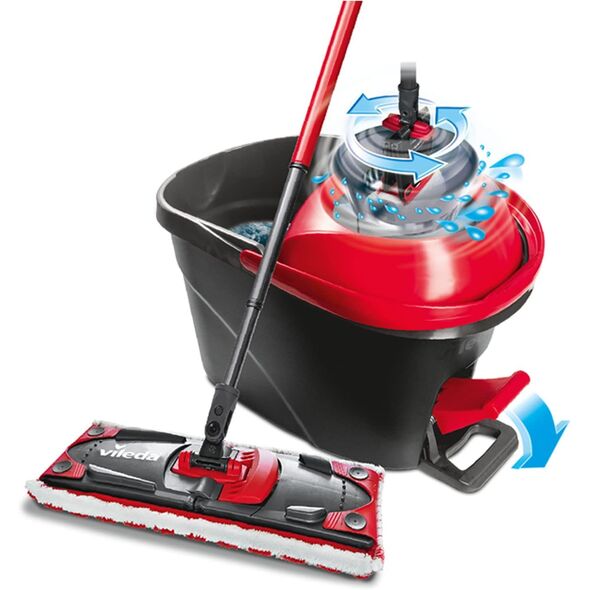 Vileda Ultramax Turbo 2in1 Σετ Σφουγγαρίστρας, Σφουγγαρίστρα με τηλεσκοπική λαβή, μικροϊνών κάλυμμα και κουβά με ισχυρή στροφή, για όλα τα σκληρά δάπεδα, μήκος λαβής 75-130cm, οικολογική συσκευασία