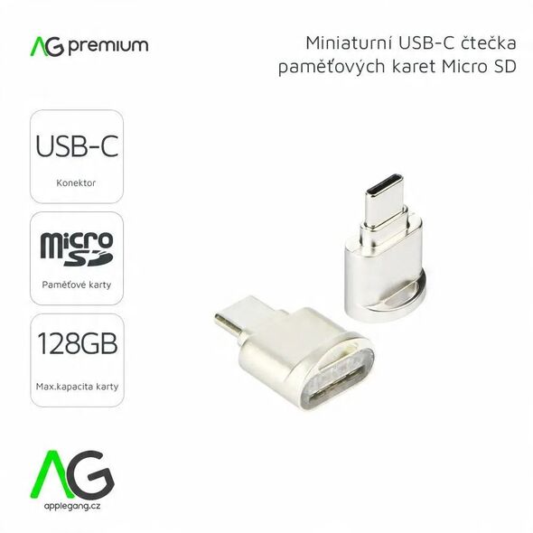 Czytnik kart pamięci MicroSD Typ C srebrny