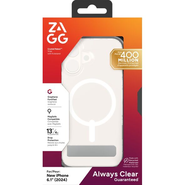 ZAGG Crystal Palace Snap Kickstand - obudowa ochronna z podstawką do iPhone 16 kompatybilna z MagSafe (clear)