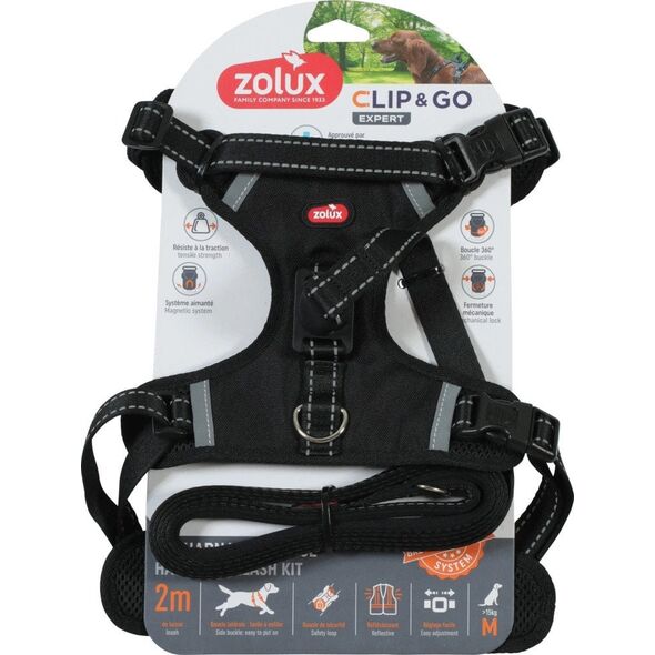 ZOLUX Zestaw szelki + smycz dla psa CLIP and GO M czarny