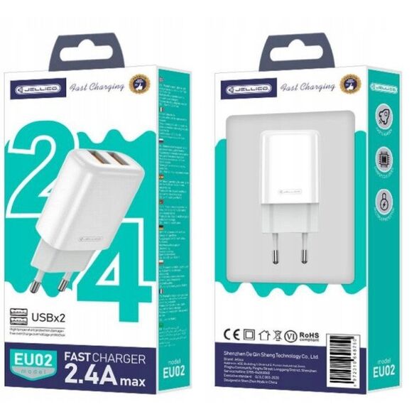 JELLICO ładowarka sieciowa EU02 2.4A 12W 2xUSB Biały