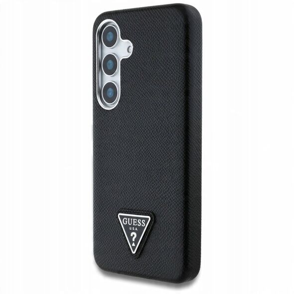 Case Guess Grained Triangle Logo MagSafe for Samsung Galaxy S25 black