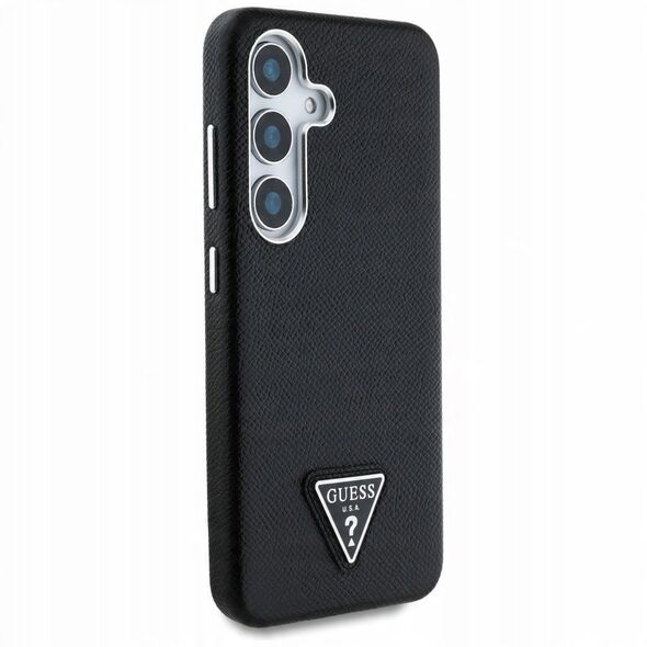 Case Guess Grained Triangle Logo MagSafe for Samsung Galaxy S25 black