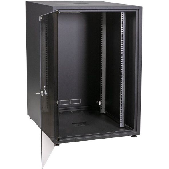 Ερμάριο δικτύου 19 ιντσών EFB OFFICE SERIES 18U 600X600 RAL9005 Μαύρο IP20 πλήρως συναρμολογημένο και αποσυναρμολογούμενο με γυάλινη πρόσοψη 45KG φορτίο