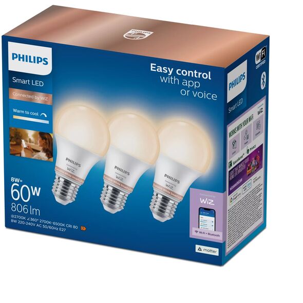 Philips Wiz Smart LED Bulb E27 3 τεμ. λευκό - Έξυπνη λάμπα