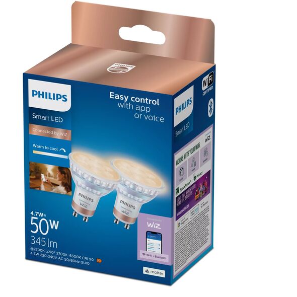 Philips Wiz Smart LED Spot GU10 2 τεμ. λευκό - Έξυπνη λάμπα