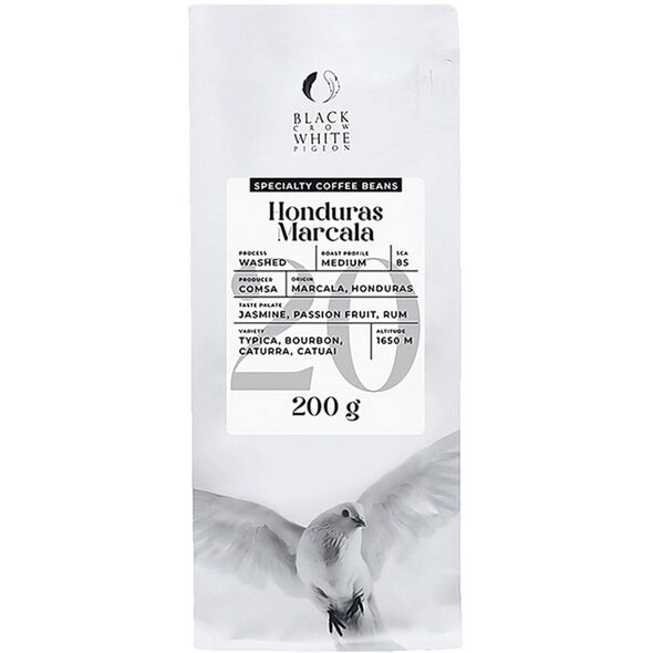 Εξειδικευμένοι κόκκοι καφέ Black Crow White Pigeon Ονδούρα Marcala, 200 g