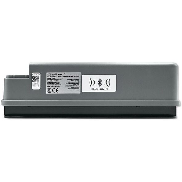 Solarny regulator ładowania MPPT z czujnikiem temperatury 30A | 12V/24V | LCD | 2xUSB | Bluetooth | APP | GEL | LiFePO4 Qoltec