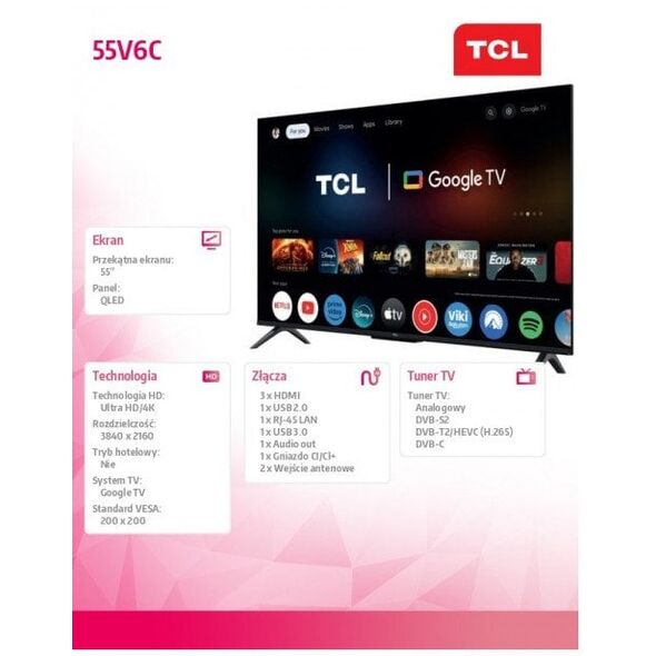 tcl Telewizor LED 55 '' 55V6C