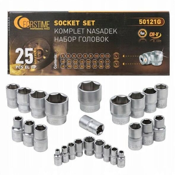 Σετ καρυδάκια 1/4" & 1/2" 25τμχ. (4-32mm) (6-γωνιακά)