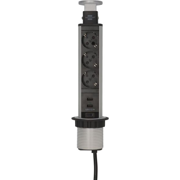 Brennenstuhl Tower Power USB-Charger Desktop Extension Lead 3-way with 2-port USB charger 2m H05VV-F 3G1,5, fully retracts into the desk (1396200013) (BNN1396200013) έως 12 άτοκες Δόσεις