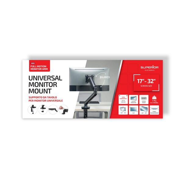 Superior Επιτραπέζια Βάση Οθόνης Pro 17"-32" με Πλήρως Ρυθμιζόμενο Βραχίονα (SUPSPC003) (SPRSUPSPC003) έως 12 άτοκες Δόσεις