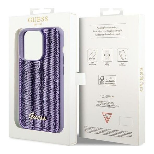 Guess Guess GUHCP15LPSFDGSU iPhone 15 Pro 6.1" fioletowy/purple hardcase Sequin Script Metal