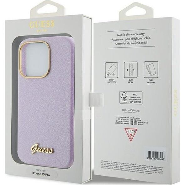 Guess Guess GUHCP15LPGMCSL iPhone 15 Pro 6.1" liliowy/lilac hardcase Glitter Glossy Script